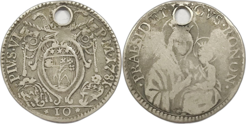 Bologna Pio VI 1781 mezza lira Ag gr. 2,39. Munt., 225. Forellino ore 12.
MB-BB