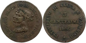 Firenze. Elisa Bonaparte e Felice Baciocchi 1806 centesimi 3 Cu. Gig., 12. Non comune.
BB-SPL