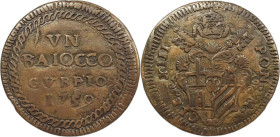 Gubbio. Clemente XIII 1759 baiocco Cu gr. 9,91. Munt., 49. Raro.
BB+