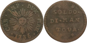 Mantova. Carlo VI 1736 soldo Cu gr. 2,37. MIR., 756/4.
qBB