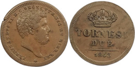 Napoli. Ferdinando II di Borbone 1843 2 tornesi Cu. Gig., 251.
SPL