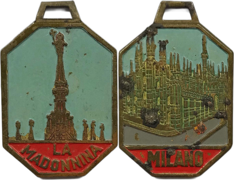 Milano. Veduta del Duomo e della Madonnina medaglia AE con smalti mm. 27,3x41,8 ...