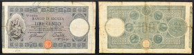 Regno d'Italia. Vittorio Emanuele III Banco di Sicilia 18/05/1915 lire 100. Gig., 61. Rara.
qBB