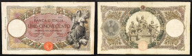 Regno d'Italia. Vittorio Emanuele III 15/03/1925 lire 500. Gig., 28i. Molto rara.
qBB
