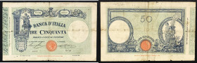 Regno d'Italia. Vittorio Emanuele III 16/03/1927 lire 50. Gig., 5/3. Non comune.
MB