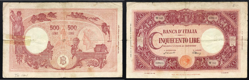 Regno d'Italia. Vittorio Emanuele III 29/11/1945 lire 500. Gig., 34i. Rara.
MB