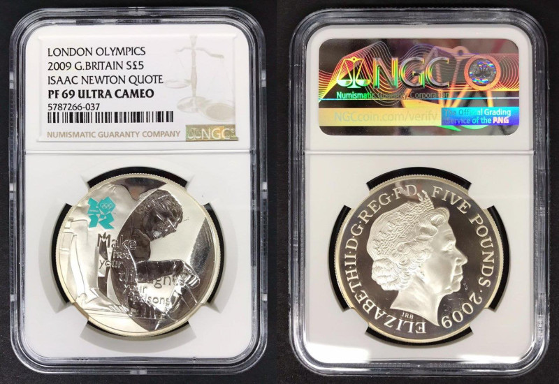 Gran Bretagna. Elisabetta II 2009 5 pounds Ag. NGC PF69UC.
Proof