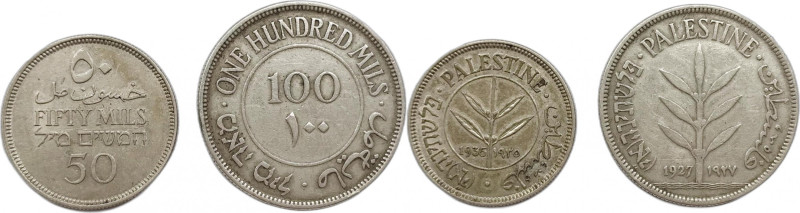 Palestina. 1927 e 1935 50 e 100 mils Ag. KM#6-7.
BB-SPL