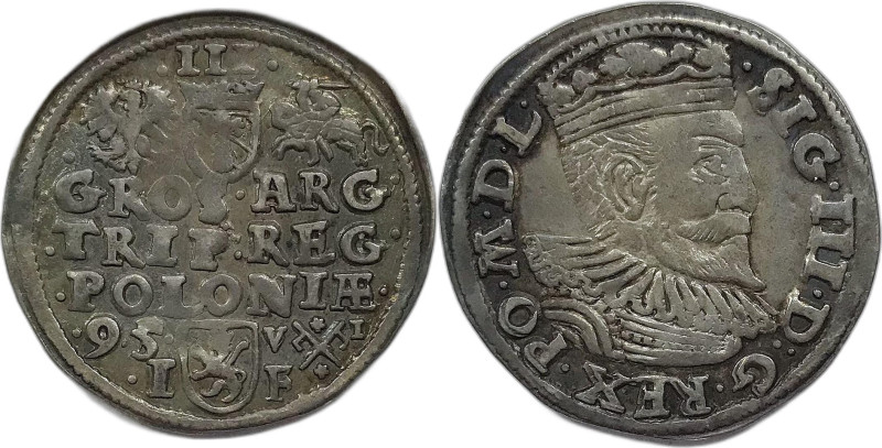 Polonia. Sigismondo III 1595 3 groschen Ag gr. 2,18. Bella patina di vecchia col...