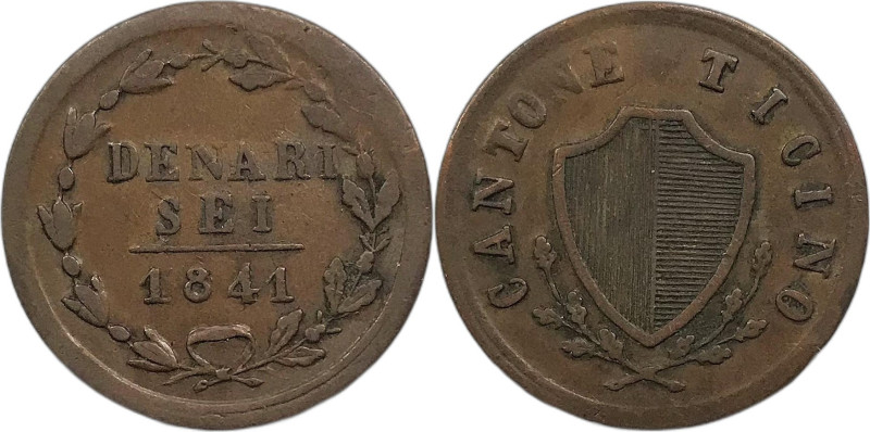 Svizzera. Cantone Ticino 1841 6 denari Cu. KM#1.
BB+