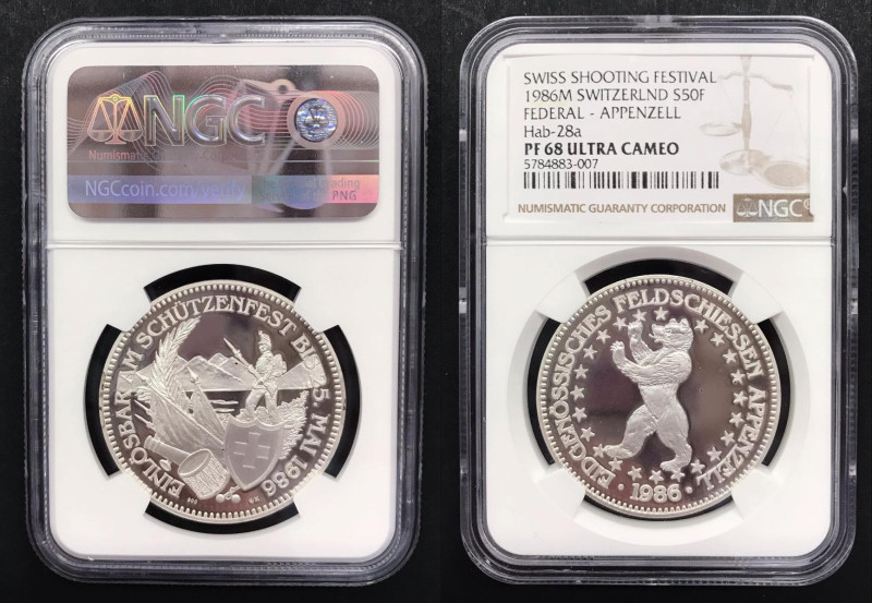 Svizzera. 1986 50 franchi Ag. X#526. NGC PF68UC.
Proof