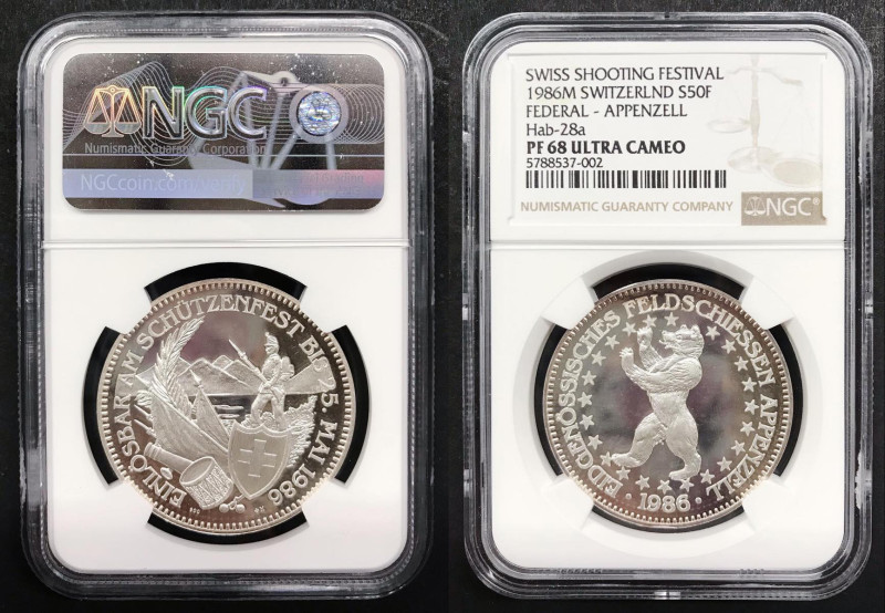 Svizzera. 1986 50 franchi Ag. X#526. NGC PF68UC.
Proof