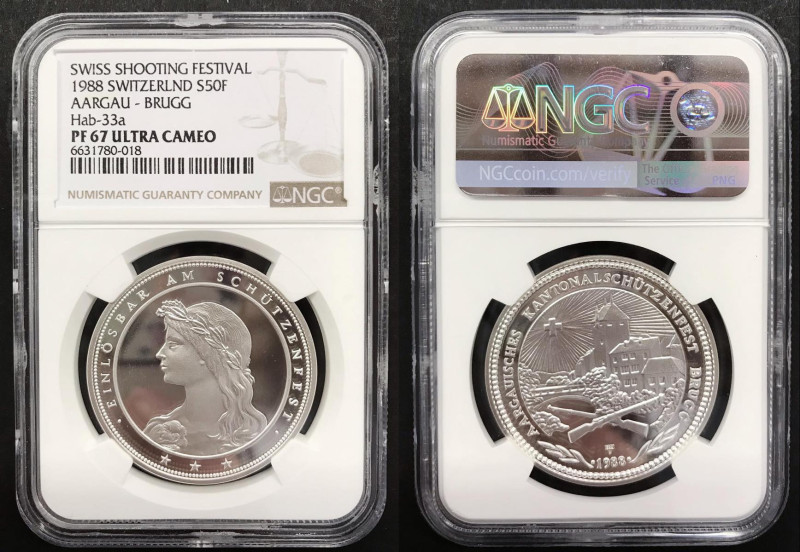 Svizzera. 1988 50 franchi Ag. X#530. NGC PF67UC.
Proof