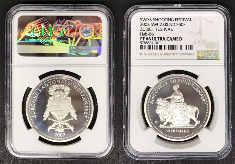 Svizzera. 2002 50 franchi Ag. X#563. NGC PF66UC.
Proof