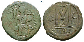 Justinian I AD 527-565. Theoupolis (Antioch)
Follis or 40 Nummi Æ

31 mm, 17,14 g



Good Fine