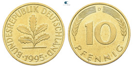 Germany. AD 1995. 
10 Pfennig 1995 D

 mm, 4 g



Uncirculated