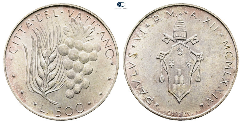 Papal States (Vatican). AD 1974. 
500 Lire

 mm, 11 g



Mint State