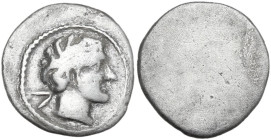 Greek Italy. Etruria, Populonia. AR 5-Asses, 3rd century BC. Obv. Young male head right; behind, V. Rev. Blank. Vecchi EC 90; HN Italy 170; Sambon 81....
