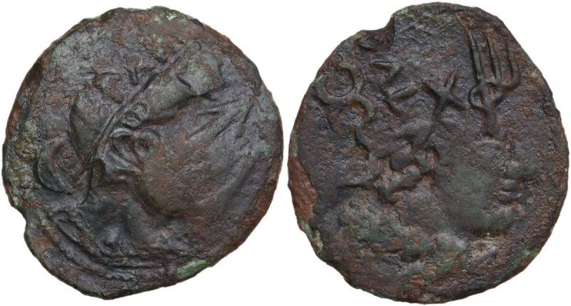 Greek Italy. Etruria, Populonia. Turms/Two Caducei Group. AE Sextans of 11-Units...