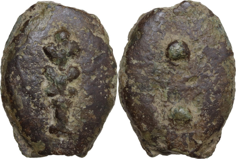 Greek Italy. Uncertain Umbria or Etruria. AE Cast Sextans, 3rd cent. BC. Obv. Cl...