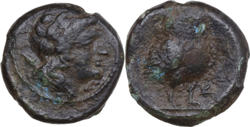 Greek Italy. Inland Etruria, uncertain mint. AE 15 mm, 3rd century BC. Obv. Laur...