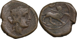 Greek Italy. Central Italy, uncertain mint. Capua or Minturnae(?). AE 20.5 mm. late 90s-early 80s BC. Obv. Head of Dionysos right, wearing ivy wreath....