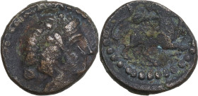 Greek Italy. Central Italy, uncertain mint. Capua or Minturnae(?). AE 18.5 mm. late 90s-early 80s BC. Obv. Head of Dionysos right, wearing ivy wreath....