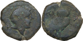 Greek Italy. Northern Apulia, Teate. AE 20.5mm, c. 275-225 BC. Obv. Helmeted head of Athena right. Rev. TI-ATI. Owl right, wings closed. HN Italy 701;...