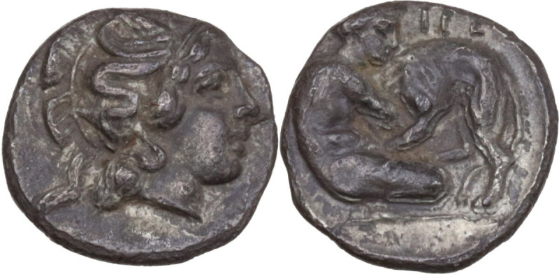 Greek Italy. Southern Lucania, Heraclea. AR Diobol, 432-420 BC. Obv. Head of Ath...