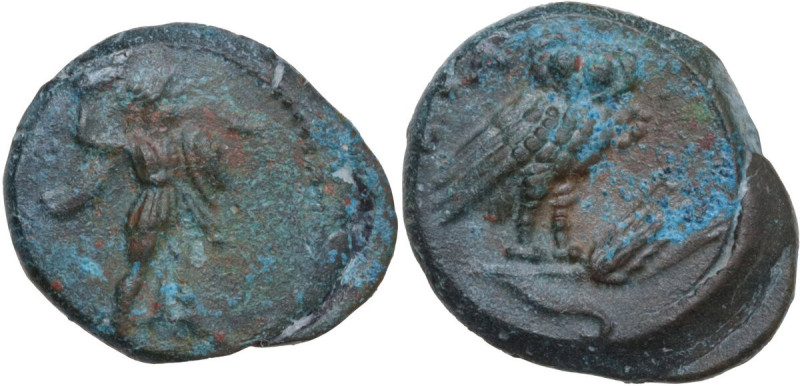 Greek Italy. Southern Lucania, Metapontum. AE 17.5 mm, 250-207 BC. Obv. Athena A...