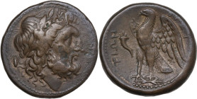 Greek Italy. Bruttium, The Brettii. AE Unit, 214-211 BC. Obv. Laureate head of Zeus right; behind, ear of grain. Rev. Eagle standing left on thunderbo...