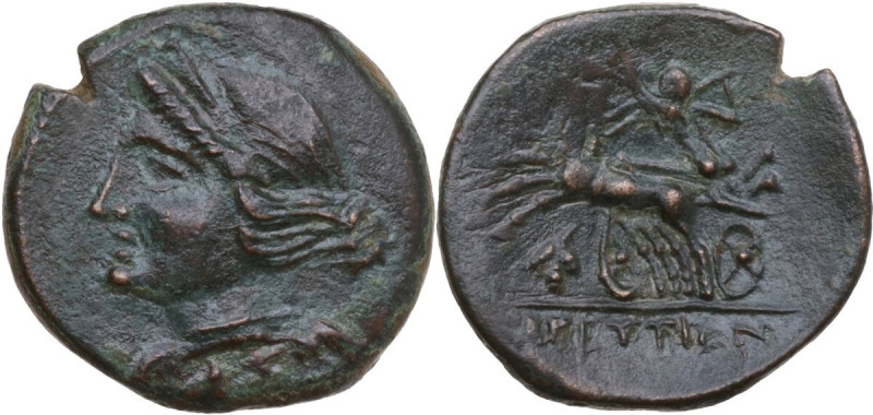 Greek Italy. Bruttium, The Brettii. AE Half unit, c. 211-208 BC. Contemporary im...