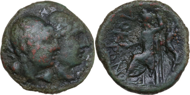 Greek Italy. Bruttium, Locri Epizephyrii. AE 18 mm, c. 280-275 BC. Obv. Jugate b...