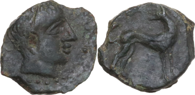 Sicily. Eryx. AE Onkia, c. 412-409 BC. Obv. Head of young male right. Rev. Hound...