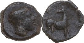 Sicily. Eryx. AE Onkia, c. 412-409 BC. Obv. Head of young male right. Rev. Hound standing right, head left. HGC 2 318 (female head); CNS I 15; Campana...