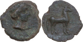 Sicily. Eryx. AE 12 mm, 400-340 BC. Obv. Female head right. Rev. Horse standing right. HGC 2 325; CNS I 16; Campana 48b. AE. 1.02 g. 12.00 mm. R. VF/G...