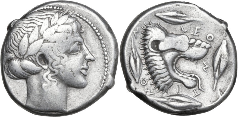 Sicily. Leontini. AR Tetradrachm, c. 450-440 BC. Obv. Laureate head of Apollo ri...