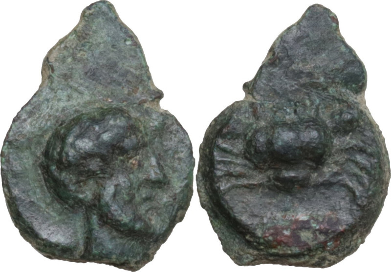 Sicily. Motya. AE 15 mm. c. 400-397 BC. Obv. Bearded male head right. Rev. Crab....