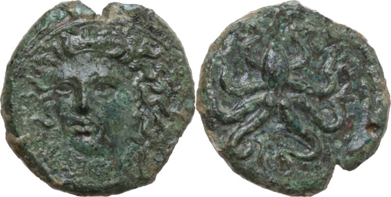 Sicily. Syracuse. Dionysios I (405-367 BC). AE Tetras, c. 405 BC. Obv. Facing he...