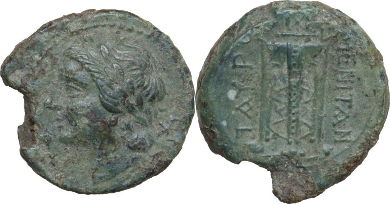 Sicily. Tauromenion. Roman Rule. AE 22 mm, c. 265-263 or 213-212 BC. Obv. Head o...