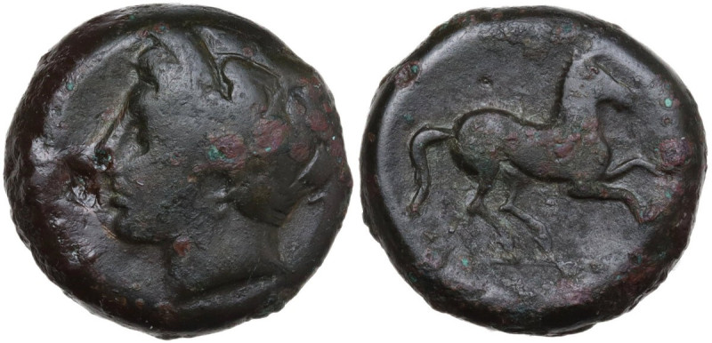 Punic Sardinia. AE Unit, c. 375-350 BC. Obv. Wreathed head of Triptolemos left, ...