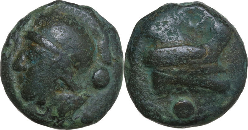 Janus/prow to right libral series. AE Cast Uncia, c. 225-217 BC. Obv. Head of Ro...