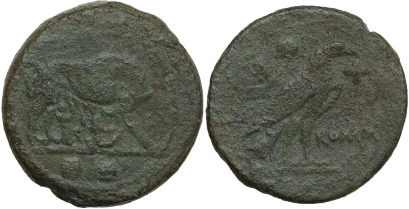 Anomalous Semilibral series. AE Sextans, Capua (?), 217 BC. Obv. She-wolf suckli...