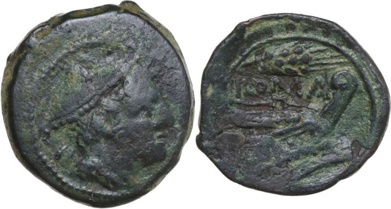 Corn-ear series. AE Semuncia, Sicilian mint, 214 BC. Obv. Head of Mercury right....