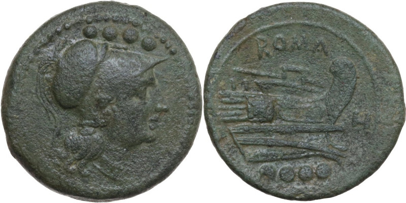 H second series. AE Triens, uncertain mint in Southeast Italy, 212-211 BC. Obv. ...