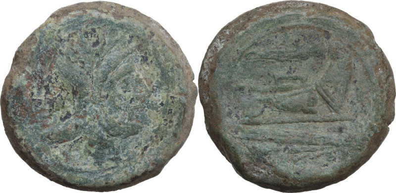 Club series. AE As, c. 209 BC, South East Italy. Obv. Laureate head of Janus; ab...