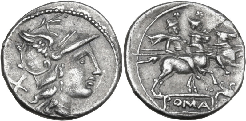 Griffin series. AR Denarius, uncertain Spanish mint (Gades?), late 206 or 205 BC...