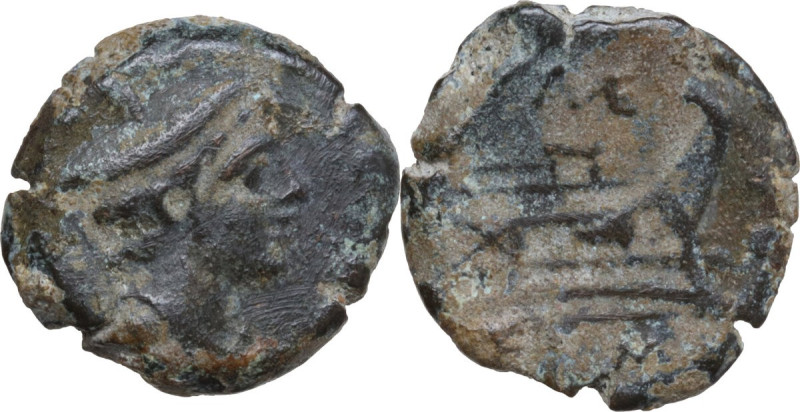 ME series. AE Sextans, 204 BC. Obv. Head of Mercury right; above, two pellets. R...