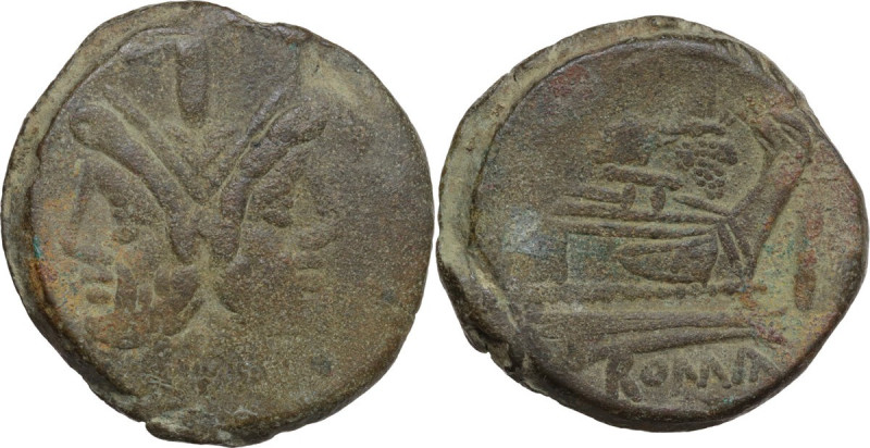 Butterfly and vine branch series. AE As, c. 169-158 BC. Obv. Laureate head of Ja...