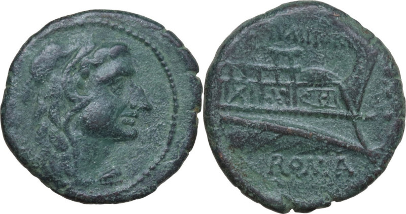 C. Numitorius C.f. AE Quadrans, 133 BC. Obv. Head of Hercules right, wearing lio...